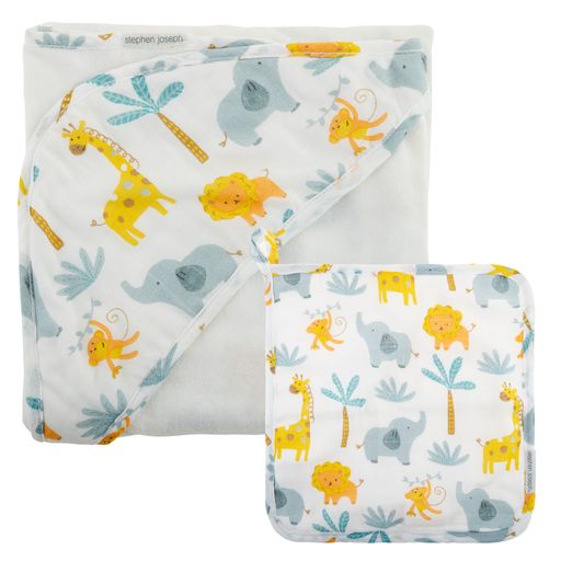 Muslin Hooded Towel With Washcloth Zoo