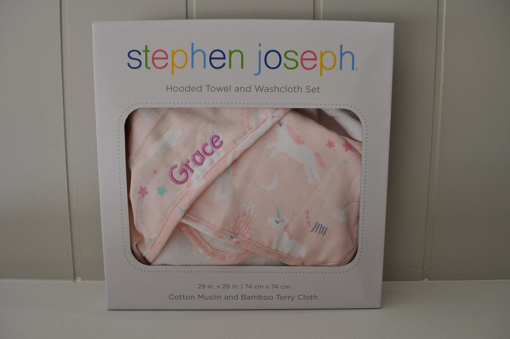 Muslin Hooded Towel With Washcloth Unicorn