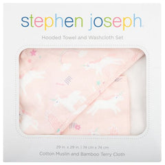Muslin Hooded Towel With Washcloth Unicorn