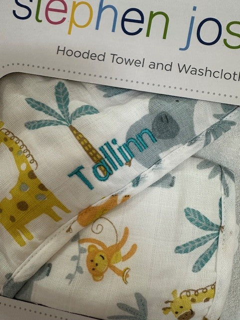 Muslin Hooded Towel With Washcloth Zoo